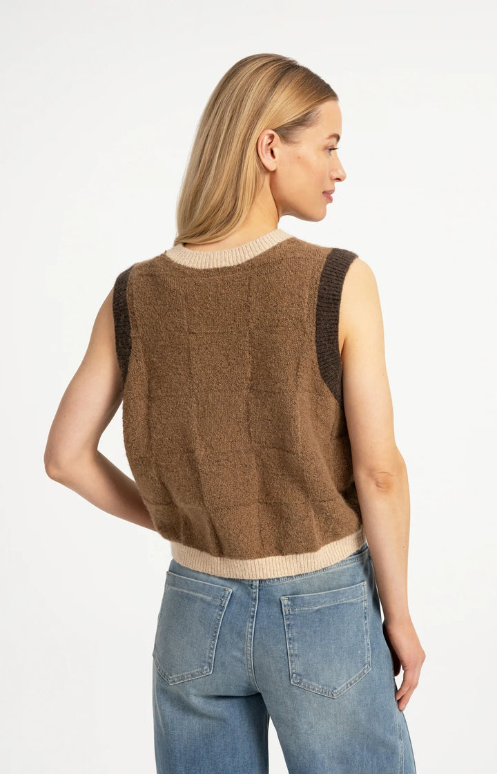 Débardeur en maille texturée à carreaux - Sans manches