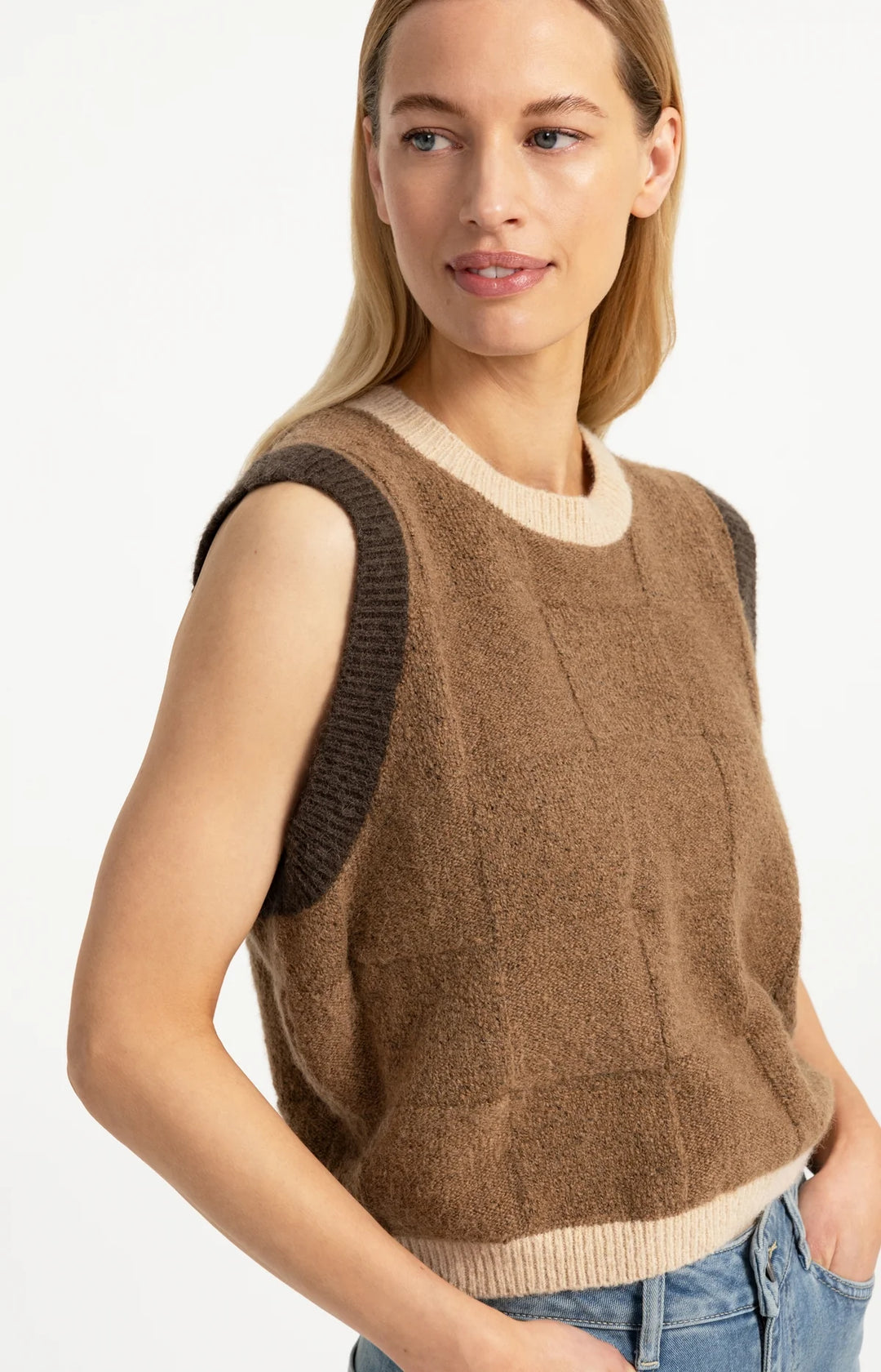 Débardeur en maille texturée à carreaux - Sans manches