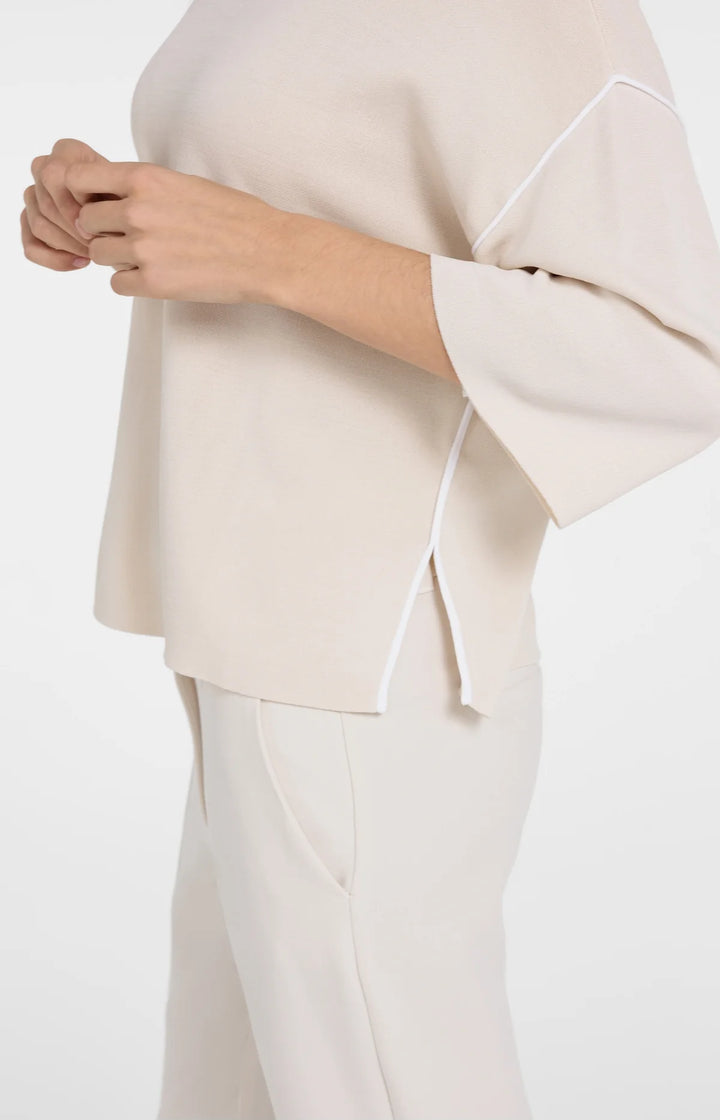 Pull col rond en tricot à coutures contrastées - Coupe décontractée et fluide