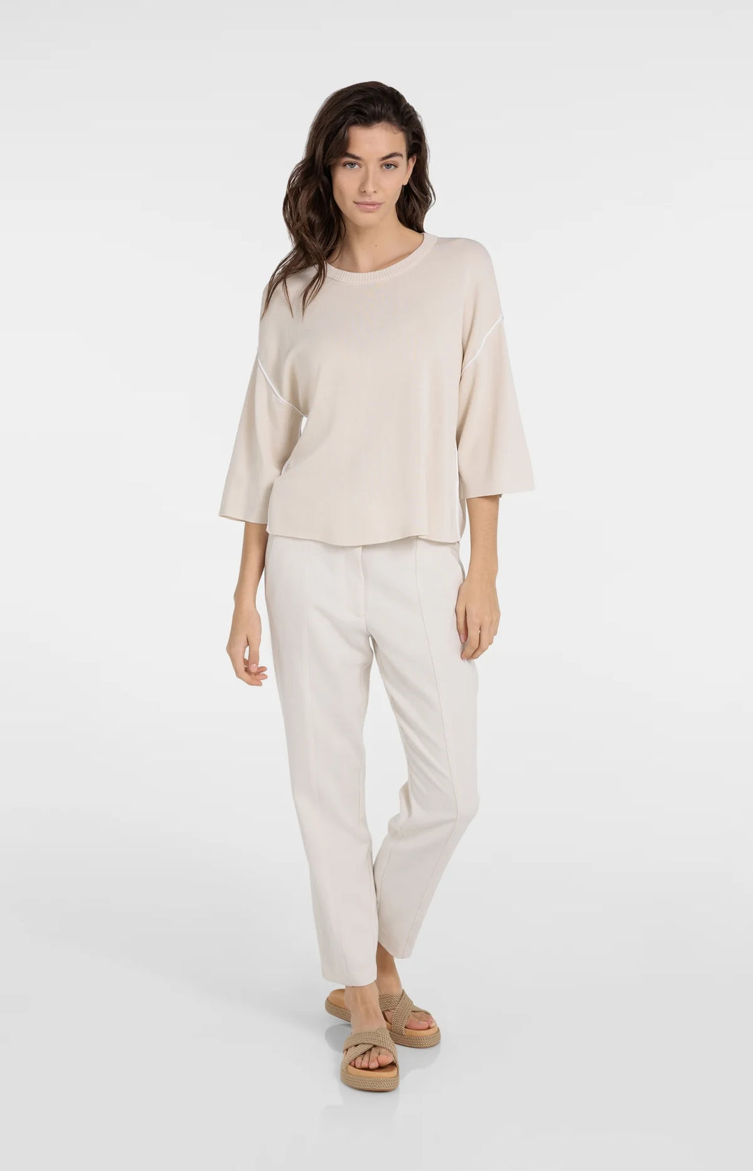 Pull col rond en tricot à coutures contrastées - Coupe décontractée et fluide