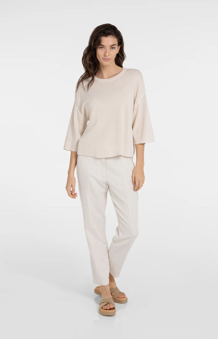 Pull col rond en tricot à coutures contrastées - Coupe décontractée et fluide