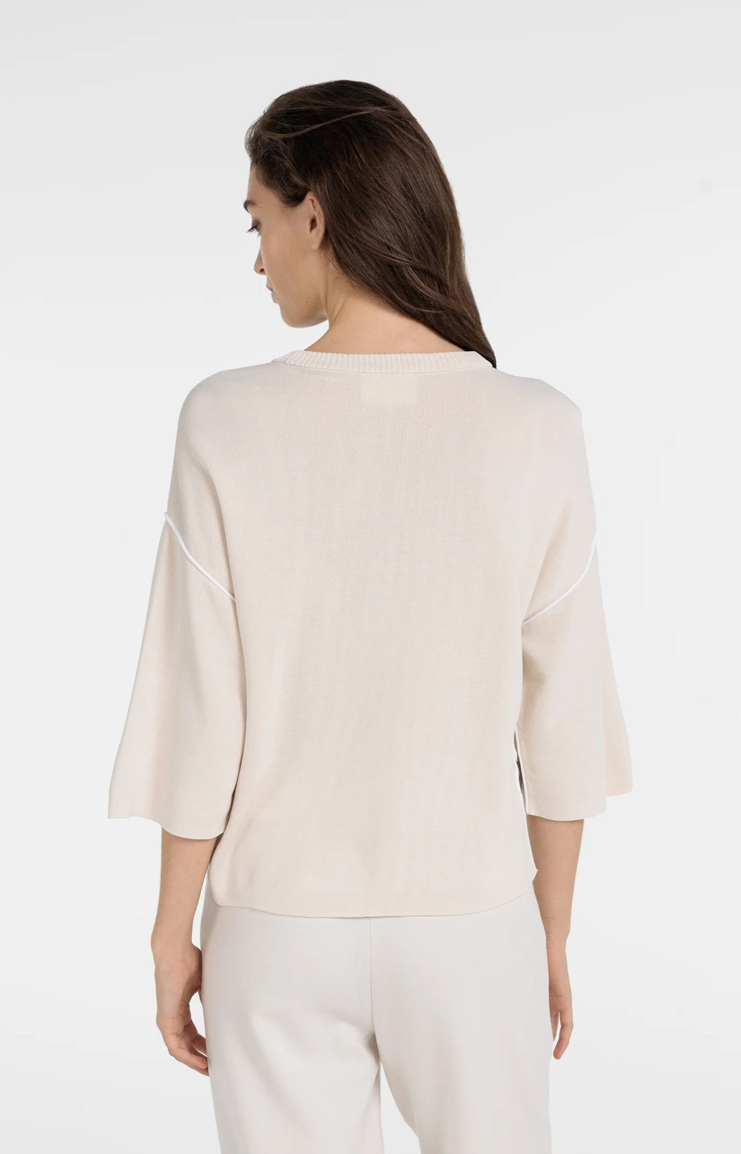 Pull col rond en tricot à coutures contrastées - Coupe décontractée et fluide