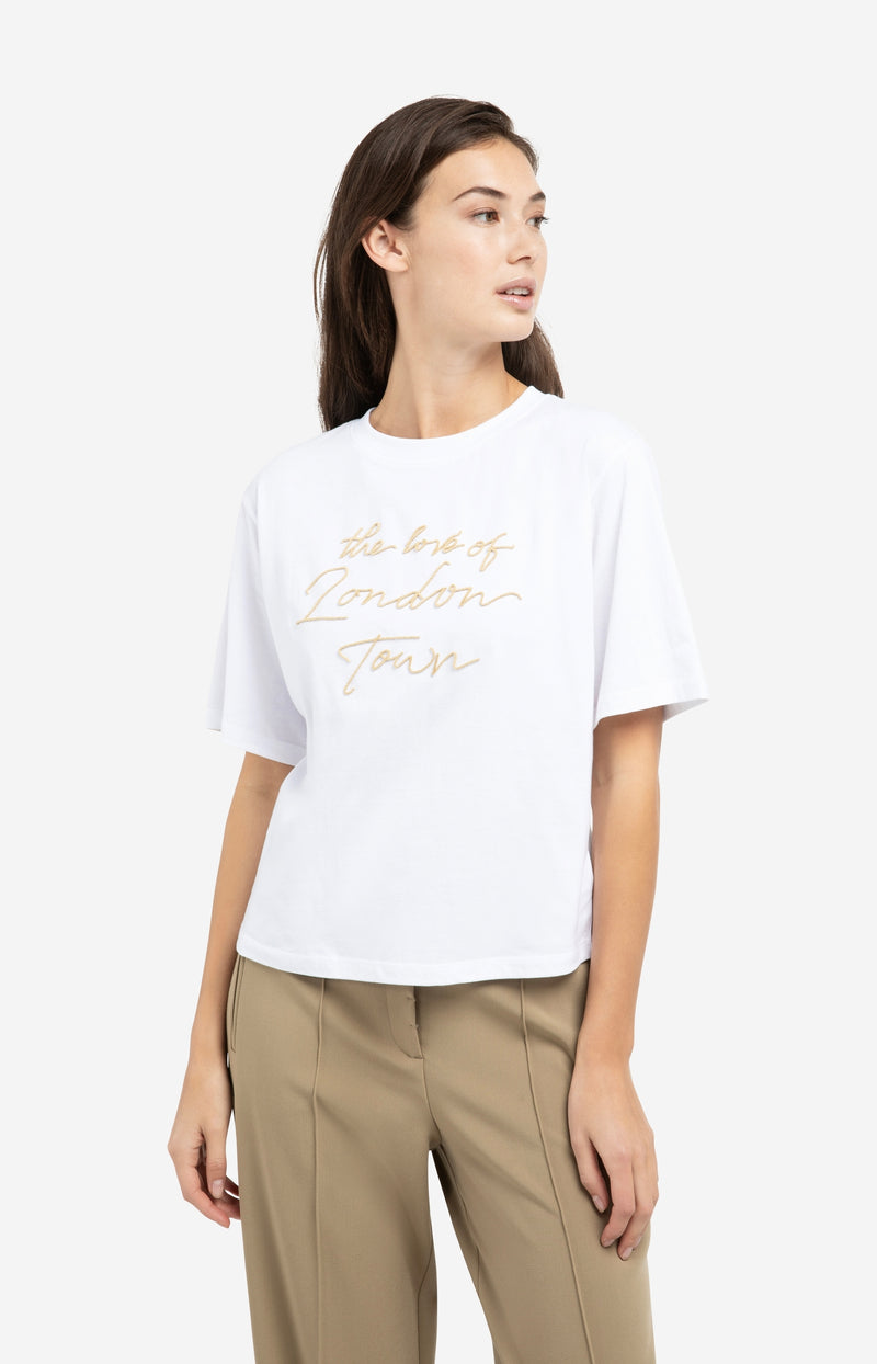 T-shirt en coton à imprimé velouté – Coupe ample manches larges