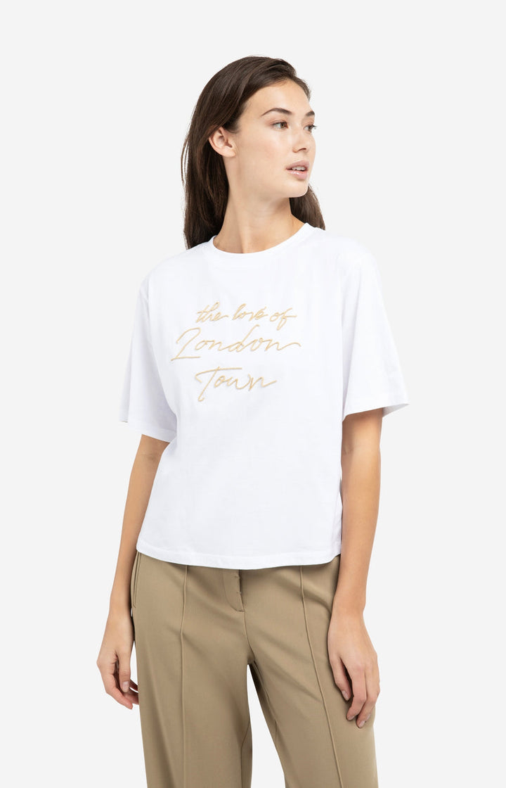 T-shirt en coton à imprimé velouté – Coupe ample manches larges