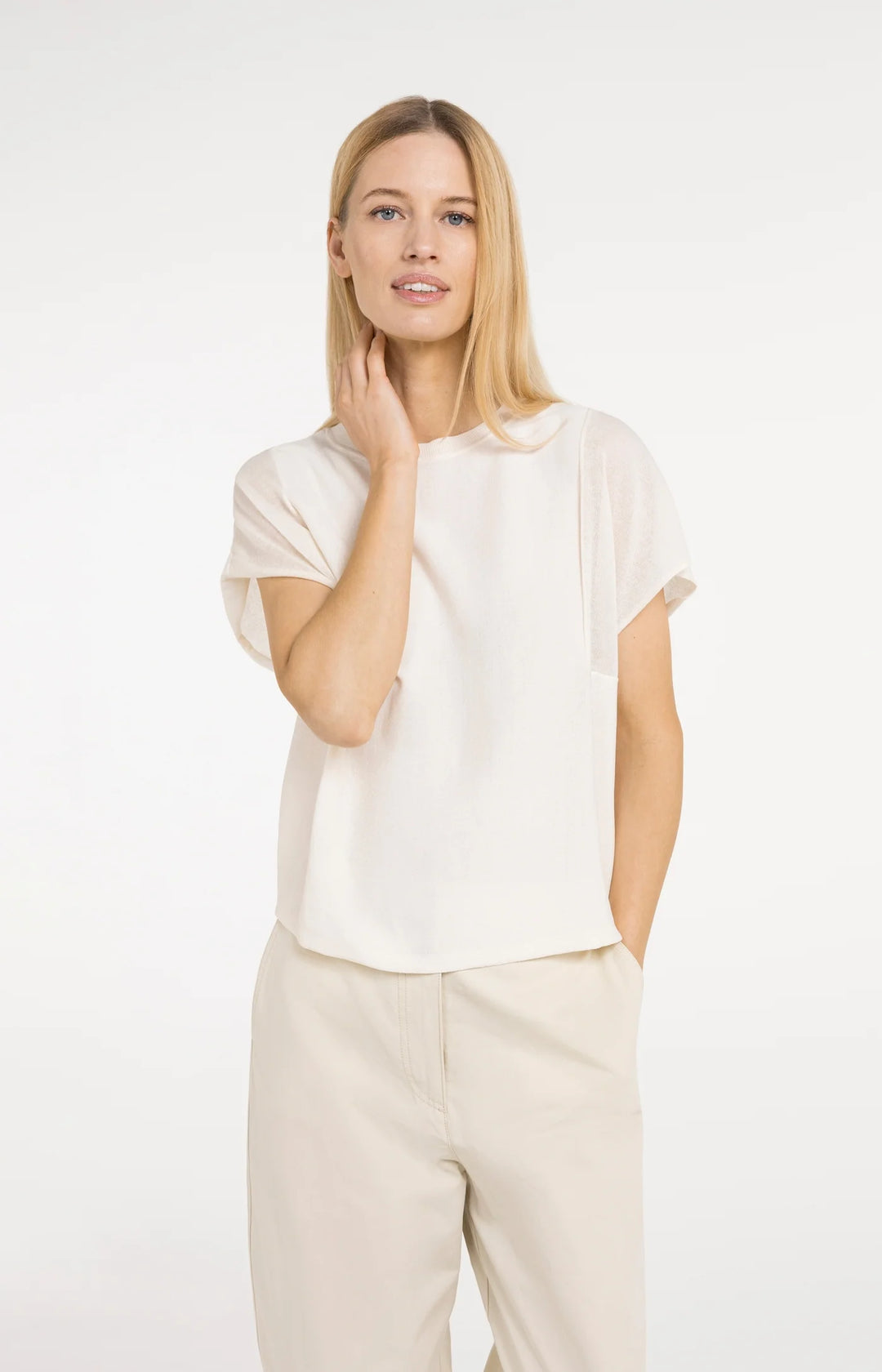 Haut à tricot fin - Avec manches courtes transparentes et col rond
