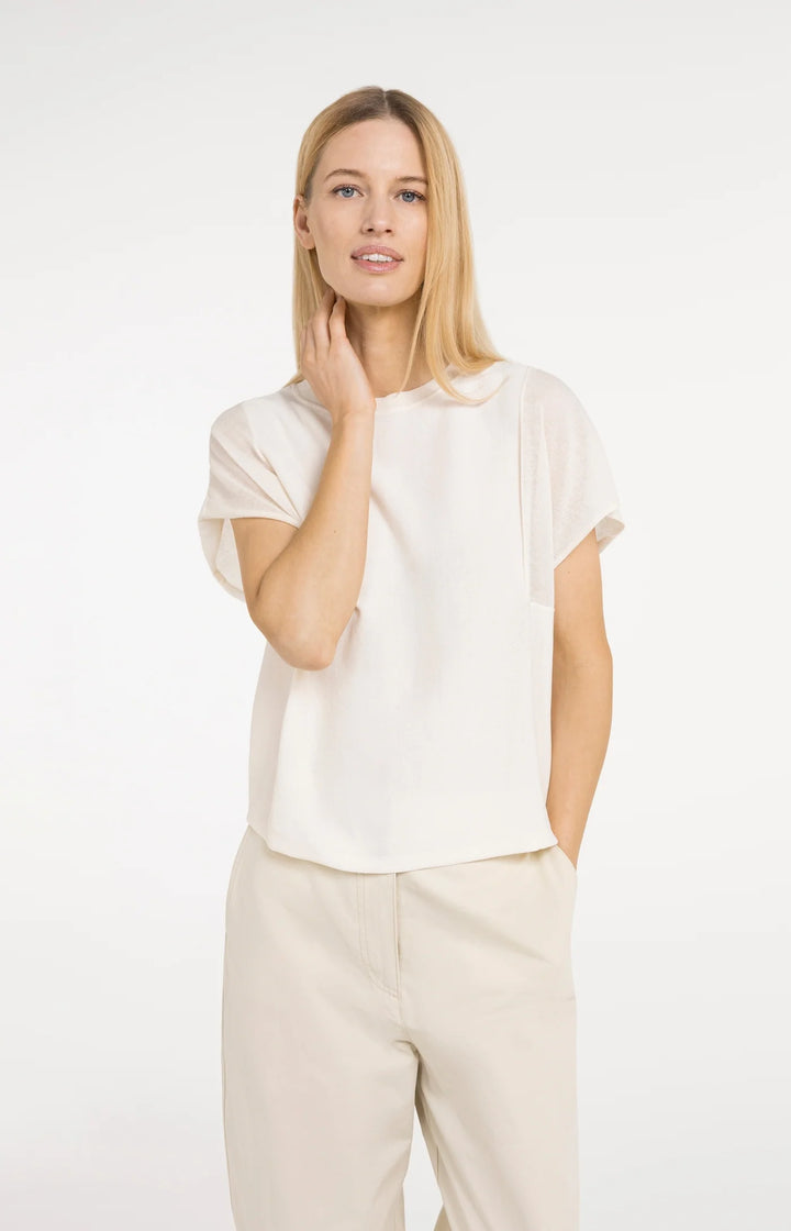 Haut à tricot fin - Avec manches courtes transparentes et col rond