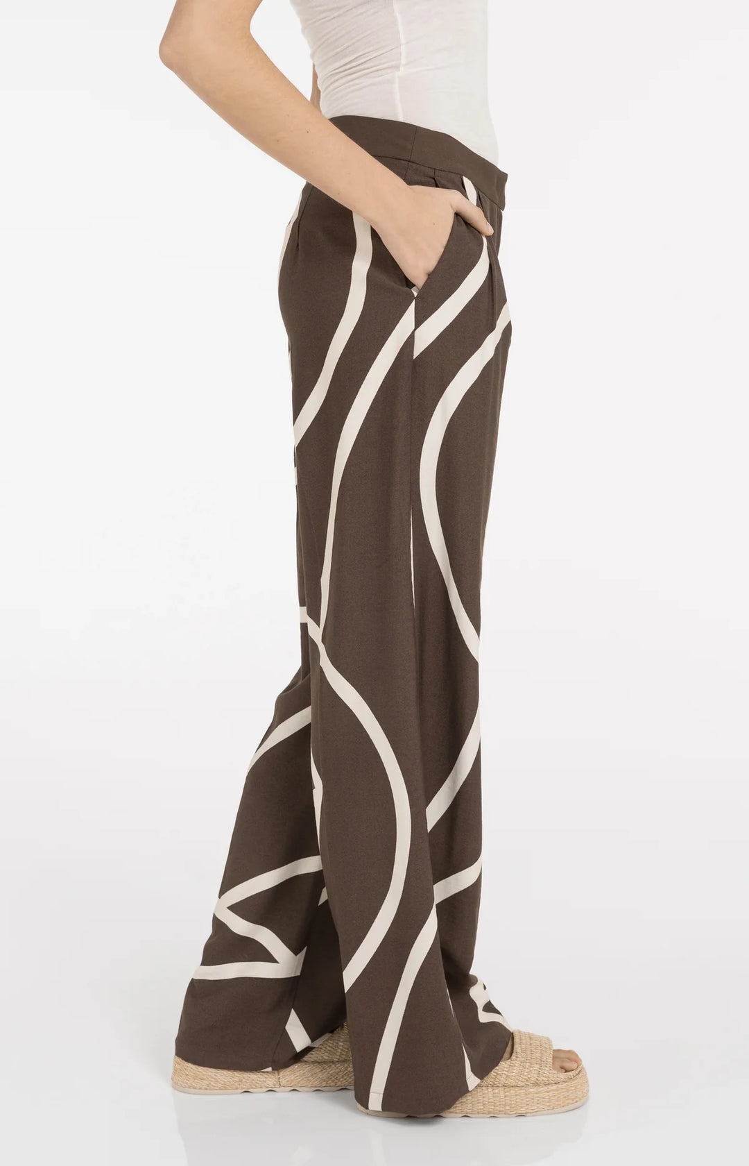 Pantalon fluide imprimé à jambes larges - Avec taille haute et look graphique