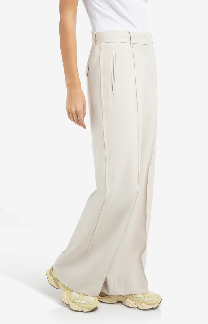 Pantalon large taille haute – Tissu tissé structuré et détails surpiqués